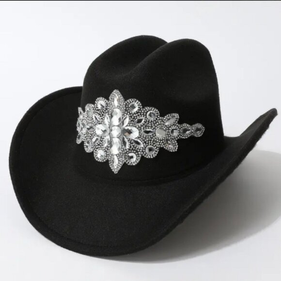 Women's Luxurious Sparkling Rhinestone Cowboy Hat – Black - Picture 3 of 3